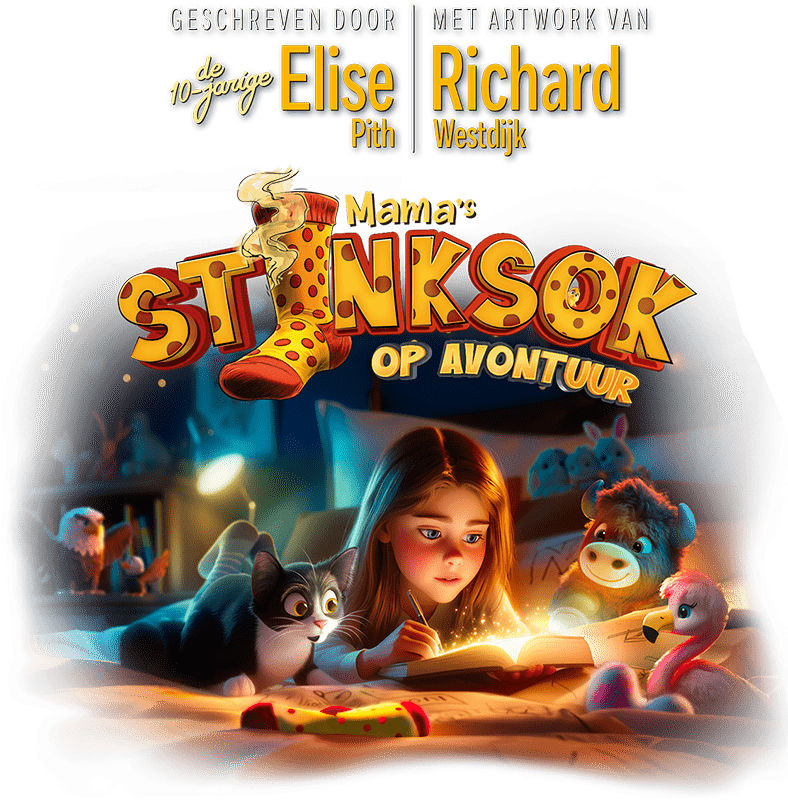 Elise schrijft verhalen in het boek